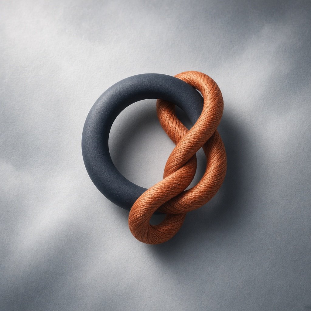 Detail of a craft ring with woven vermillion thread